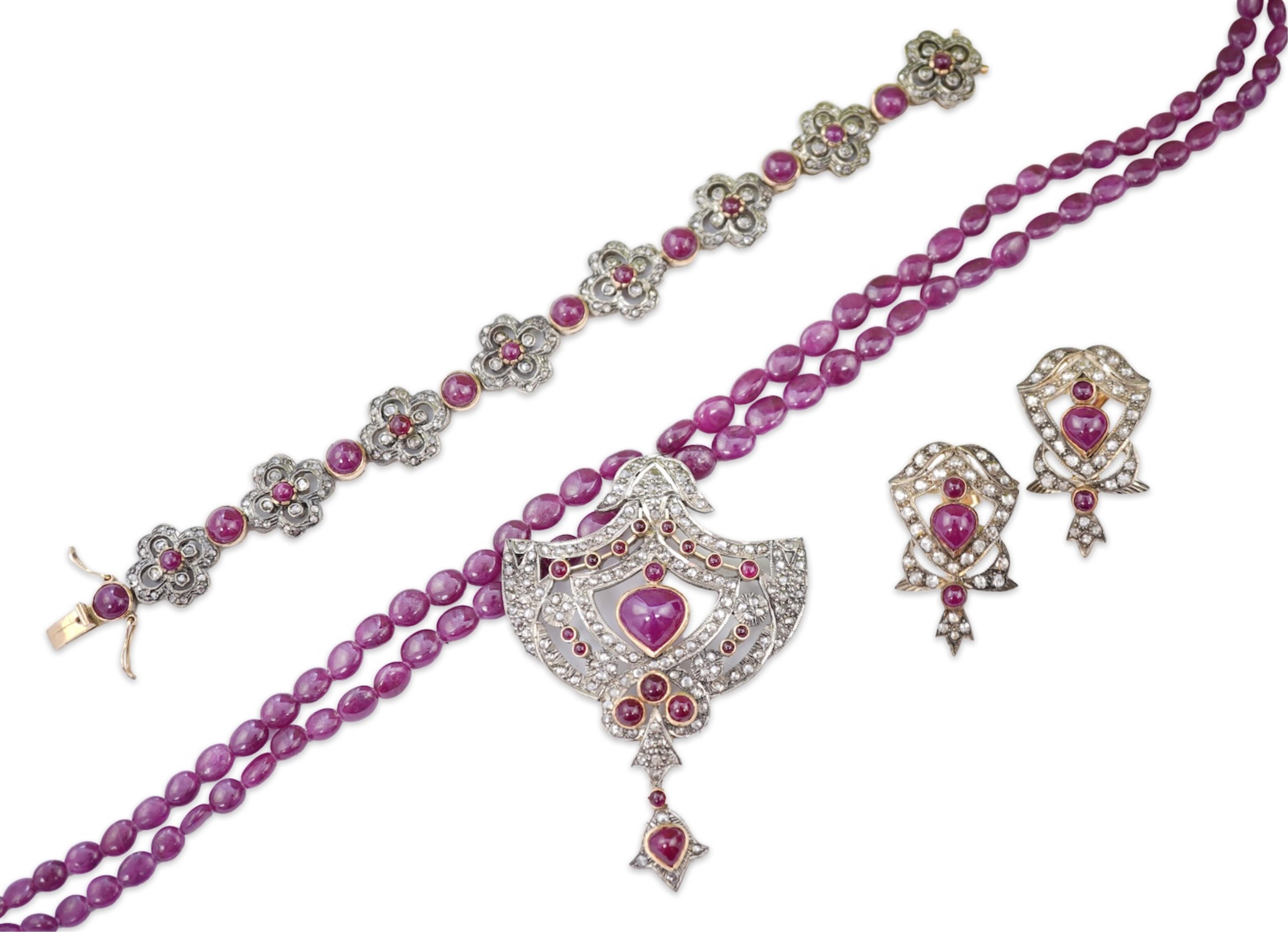 A ruby and diamond parure, India